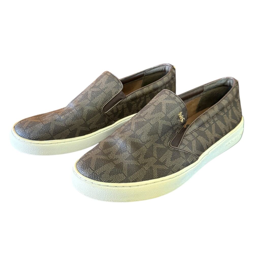Michael Kors Brown MK Monogram Slip On Loafers Size 8